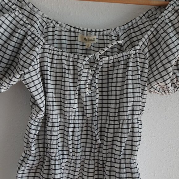 Madewell Omaha Tiered Top Women's Size S Black White Gingham Square Neck - Picture 6 of 9